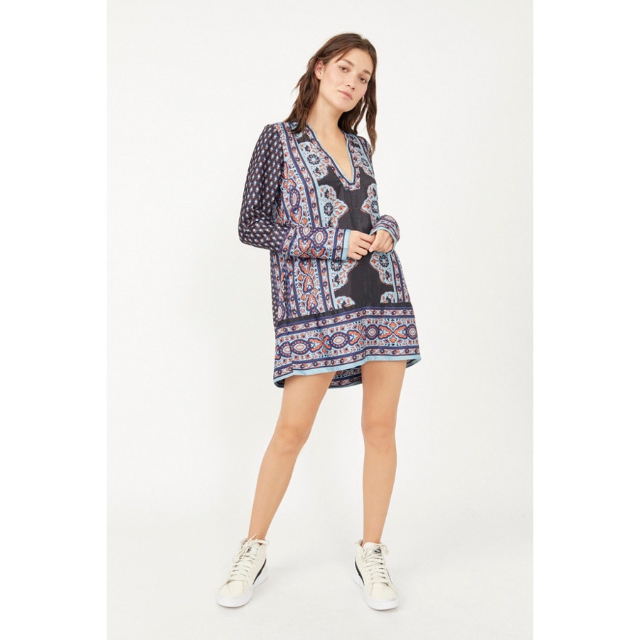 New Free People Meadow Mod Mini Shift Dress $148 MEDIUM Boho Blue