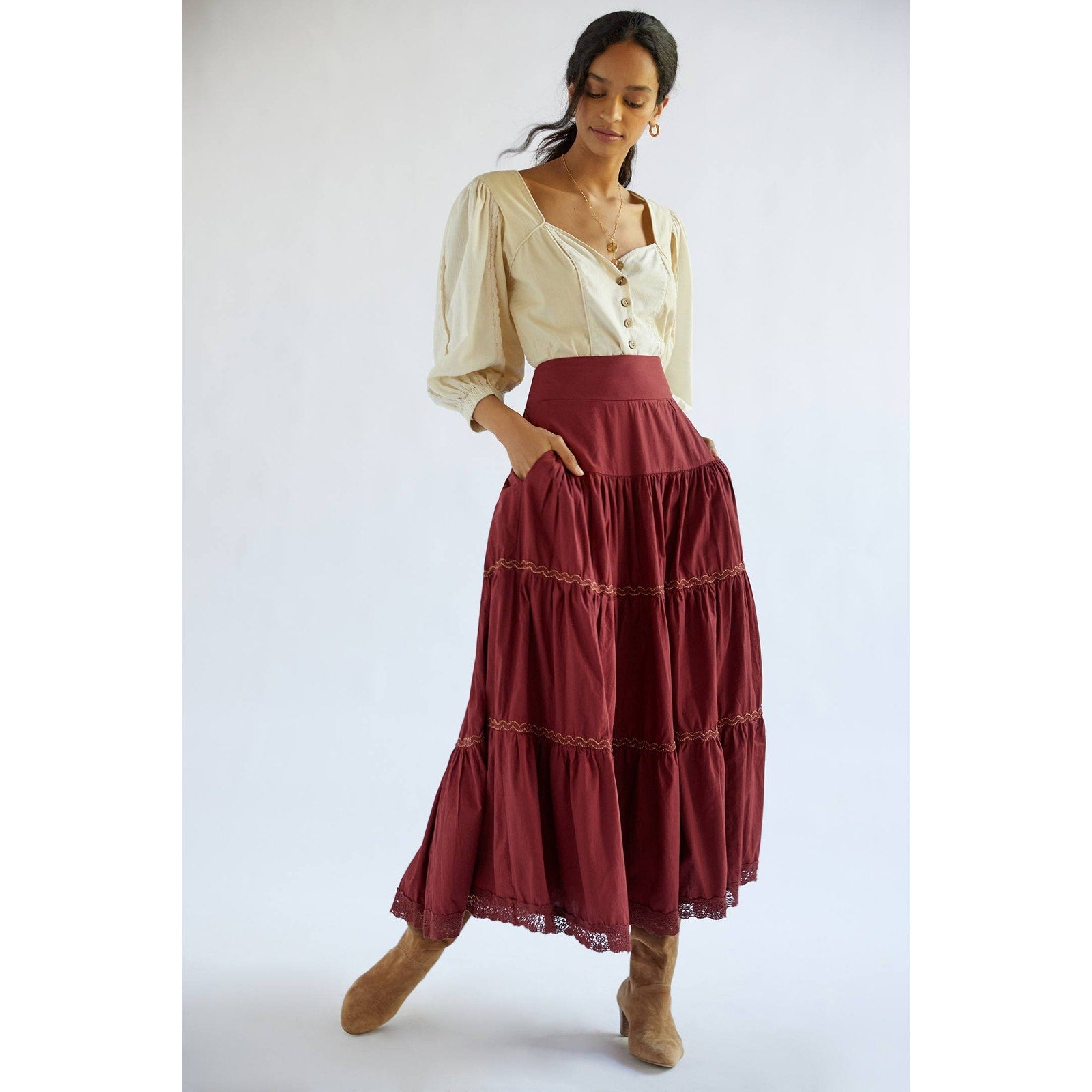 New Anthropologie Tiered Lace Maxi Skirt