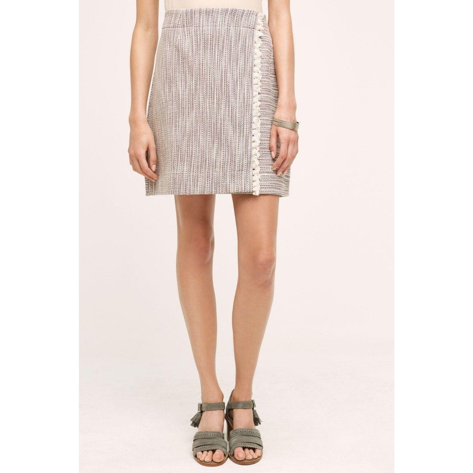 New Anthropologie Wrapped Fringe Mini Skirt By Maeve Size 6 $118 Blue Motif