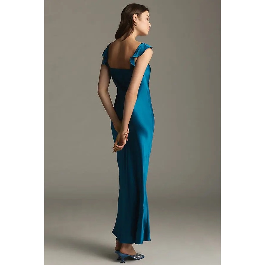 Anthropologie Flutter-Sleeve Square-Neck Maxi Dress $158 SMALL Blue