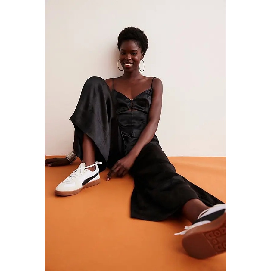 New FREE PEOPLE Abbie Jumpsuit SATIN $250 SIZE 2 Black SPECIAL OCCASION Wideleg