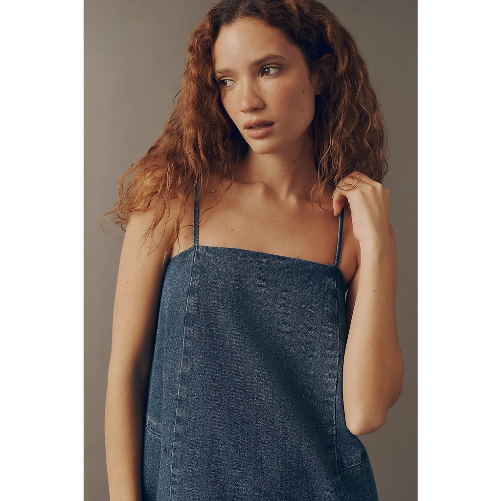 Anthropologie Mare Mare Cotton Denim Square-Neck Mini Dress L/XL Blue Anthropologie