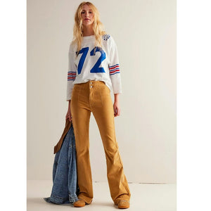 FREE PEOPLE We The Free Jayde Cord Flare Jeans SIZE 30 Spruce Yellow