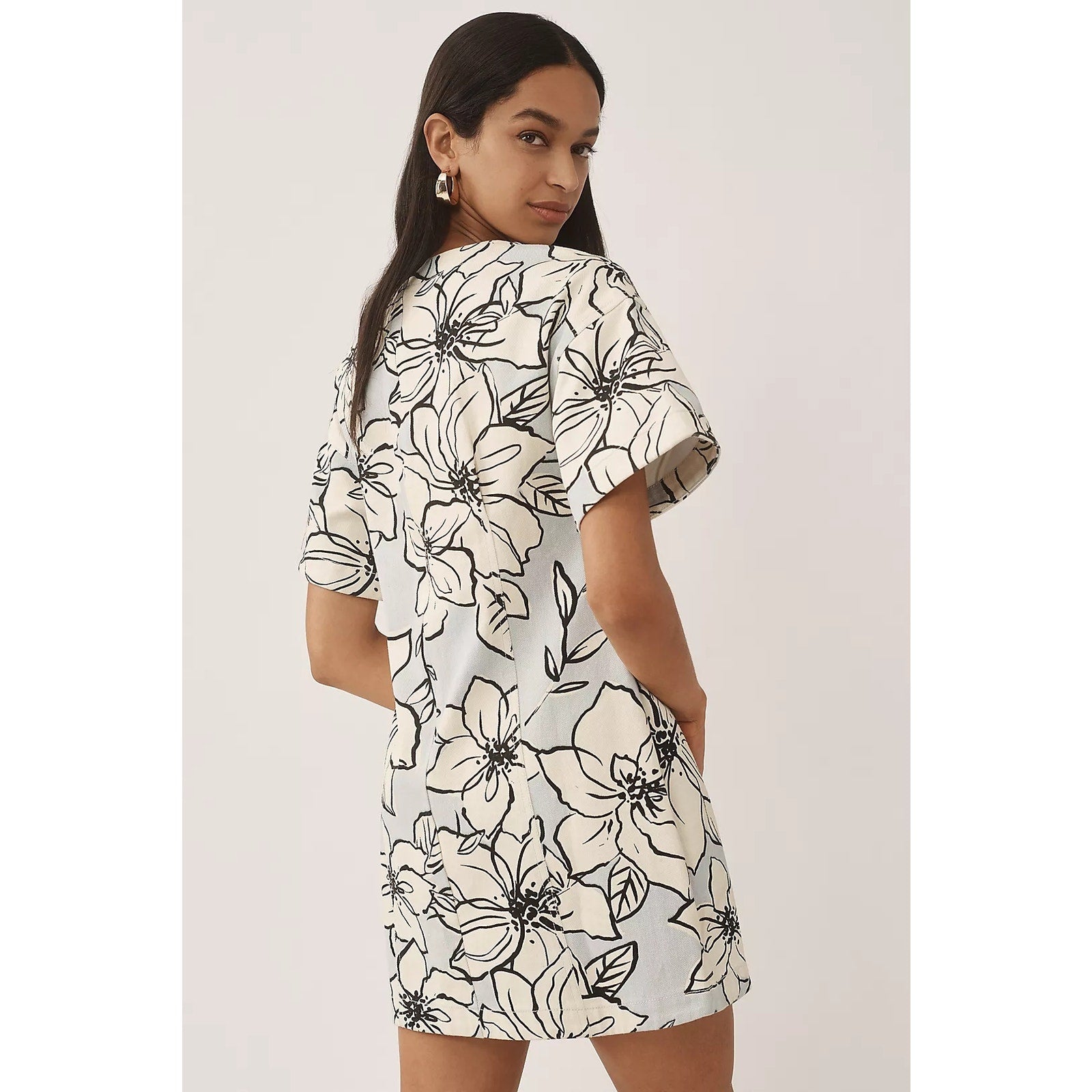 Anthropologie Dhruv Kapoor Short-Sleeve Denim Mini Dress $168 SMALL Floral