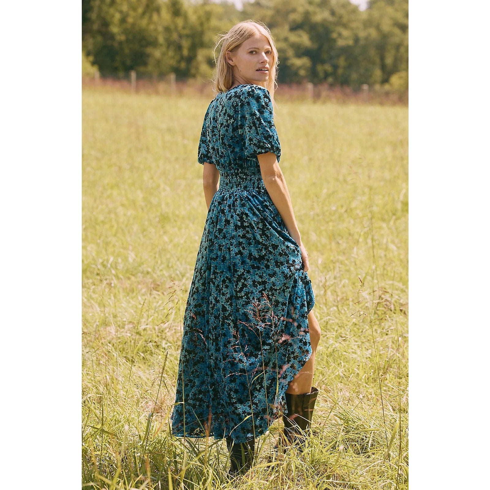 Anthropologie The Katerina Button-Front Dress Velvet Edition SMALL Blue Anthropologie