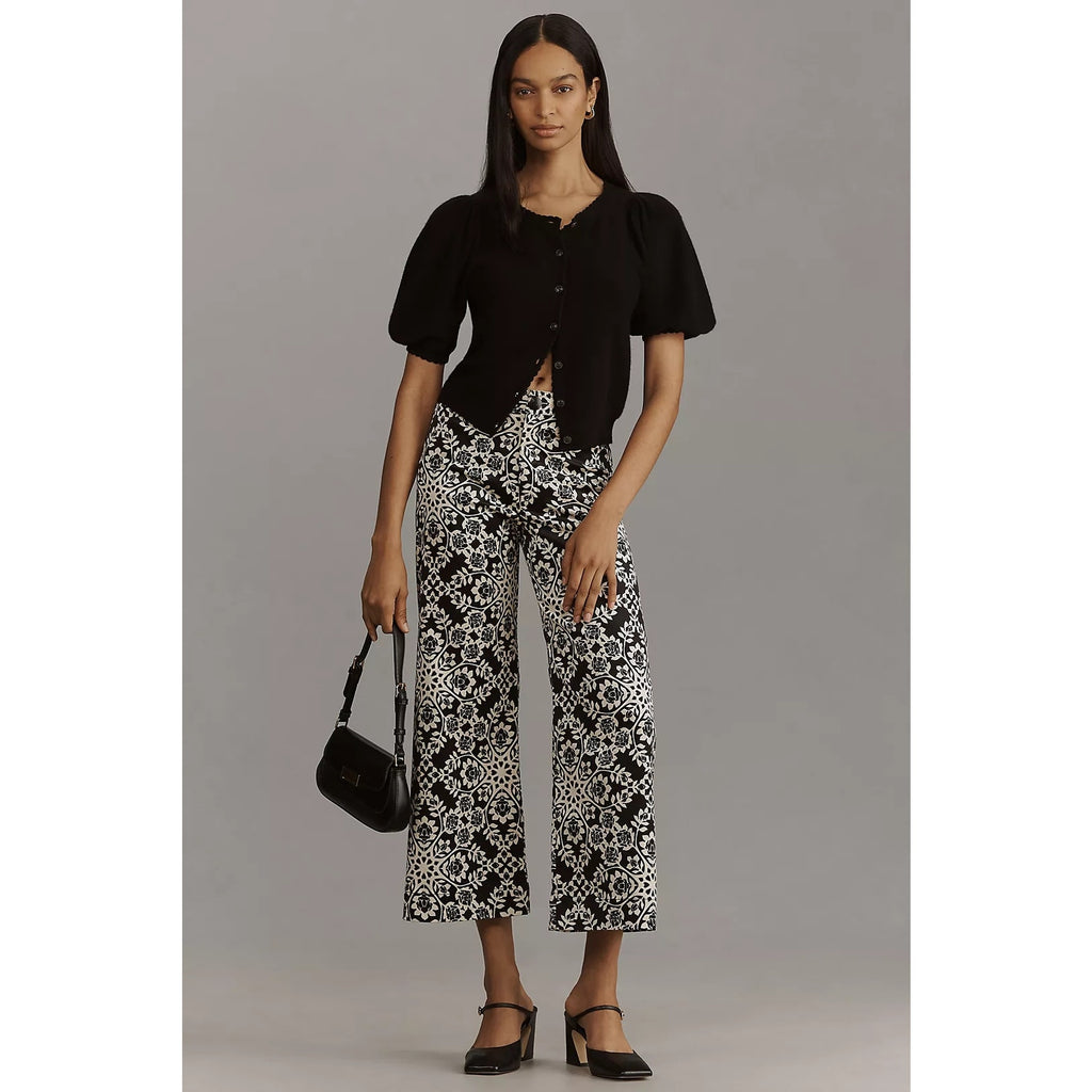 New ANTHROPOLOGIE The Ettie High-Rise Crop Wide-Leg Pants by Maeve $148 27P B&W