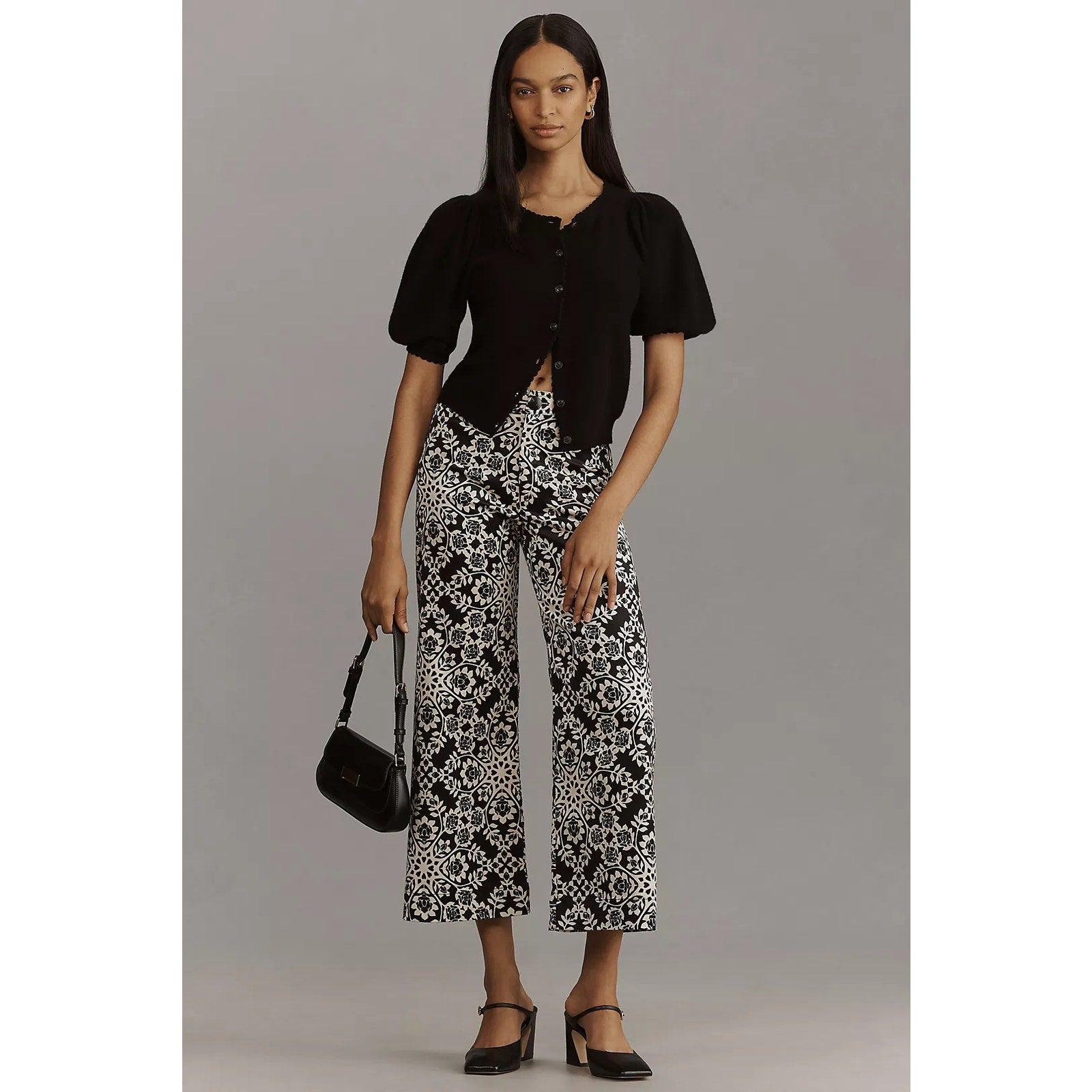 New ANTHROPOLOGIE The Ettie High-Rise Crop Wide-Leg Pants by Maeve $148 27P B&W
