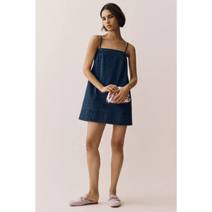 Anthropologie Mare Mare Cotton Denim Square-Neck Mini Dress L/XL Blue
