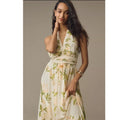 New Farm Rio x Anthropologie V-Neck Floral Chiffon Maxi Dress $258 SMALL Halter