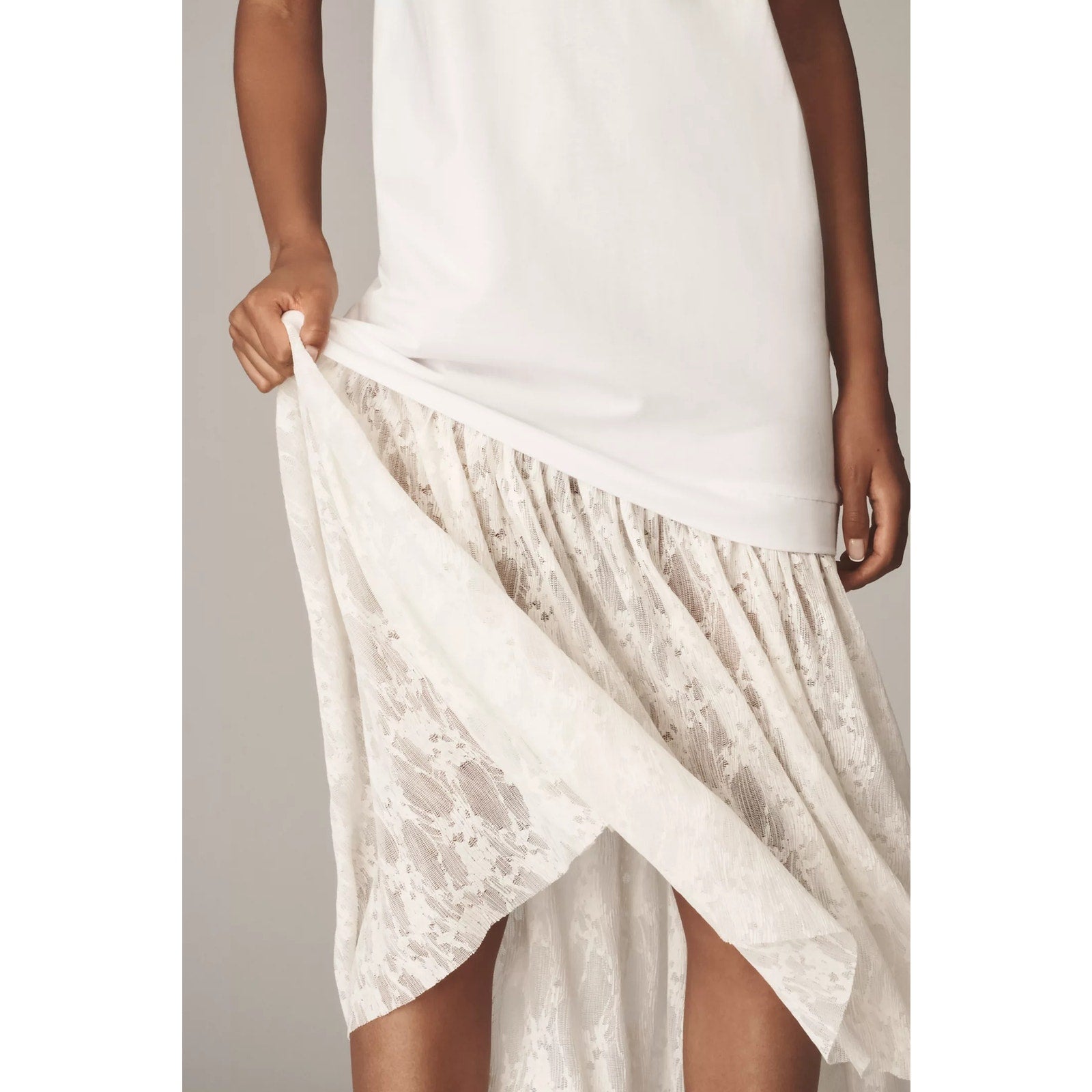 Anthropologie Twofer Lace T-Shirt Midi Dress Size LARGE White Anthropologie