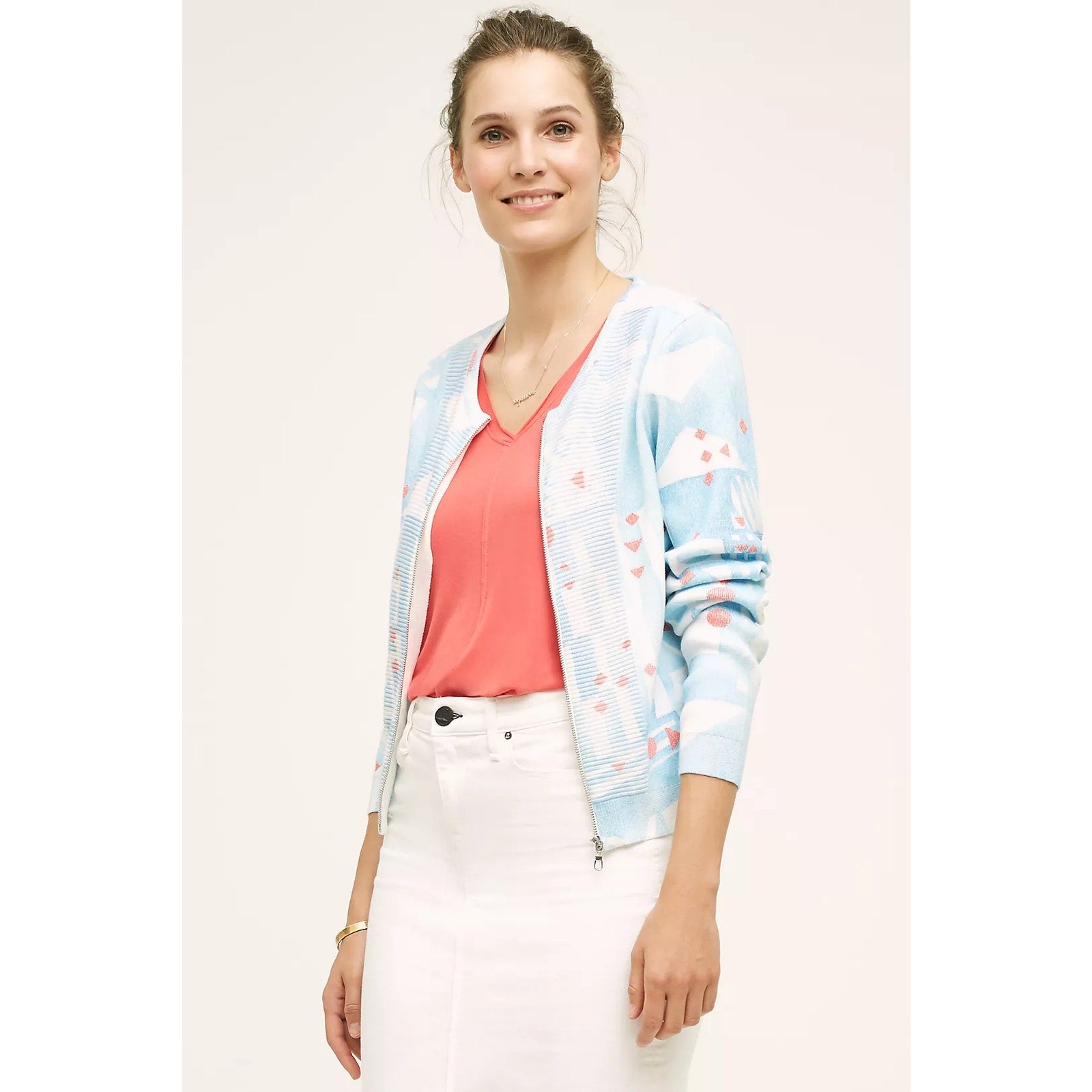 New Anthropologie MOTH Array Zip-Front Cardigan $128 SMALL PETITE SP Blue