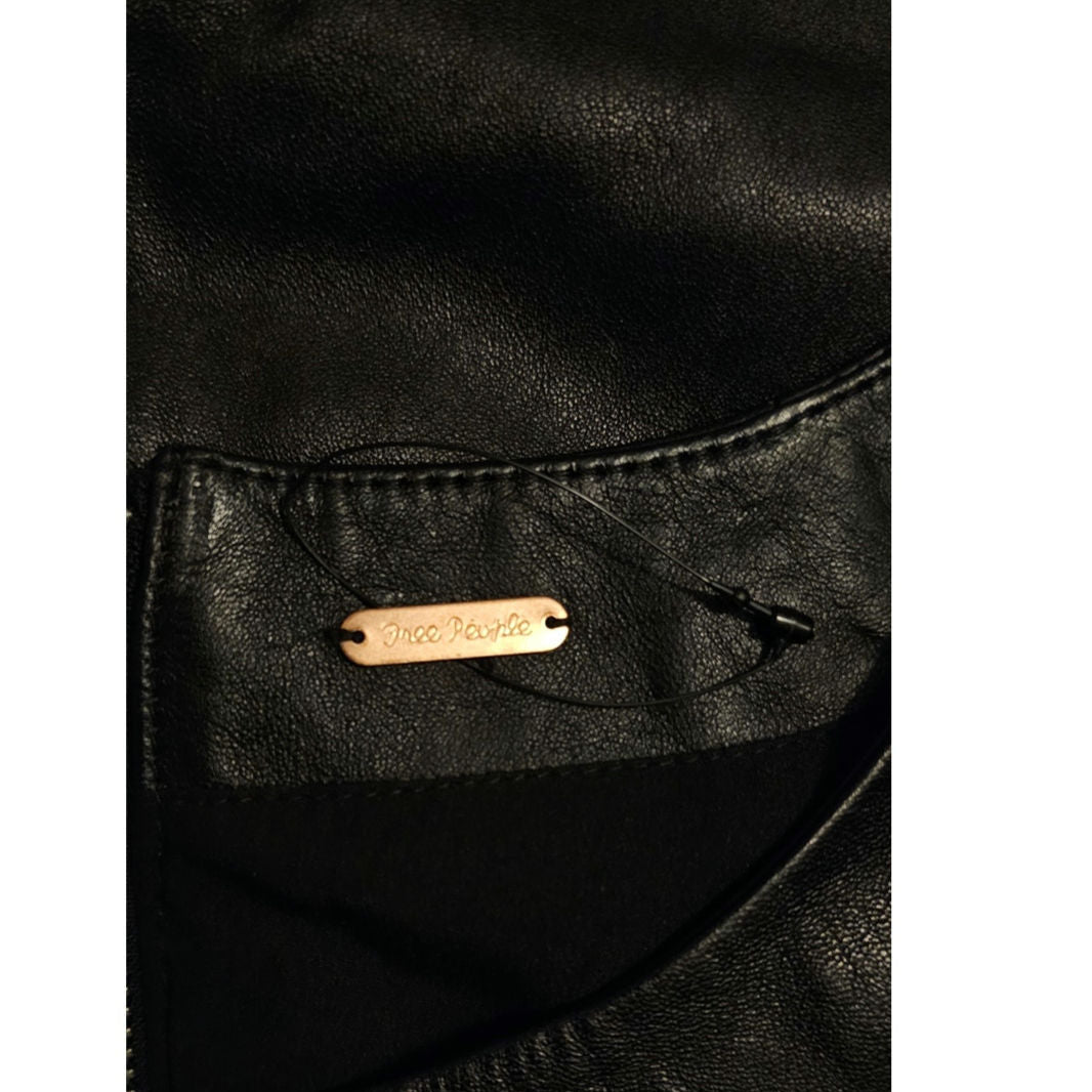 New FREE PEOPLE City Slicker Leather Mini Dress $698 SIZE 10 Black