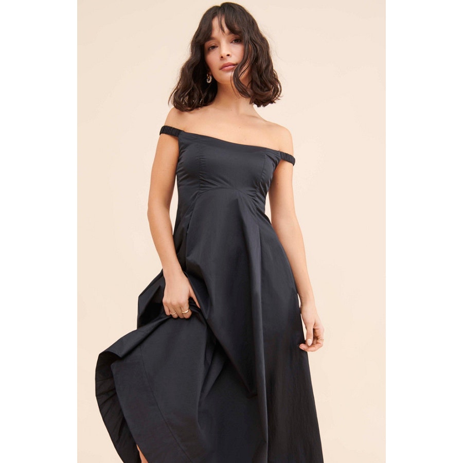 New Free People Alinda Dress $228 SIZE 0 Black Off-The-Shoulder Midi