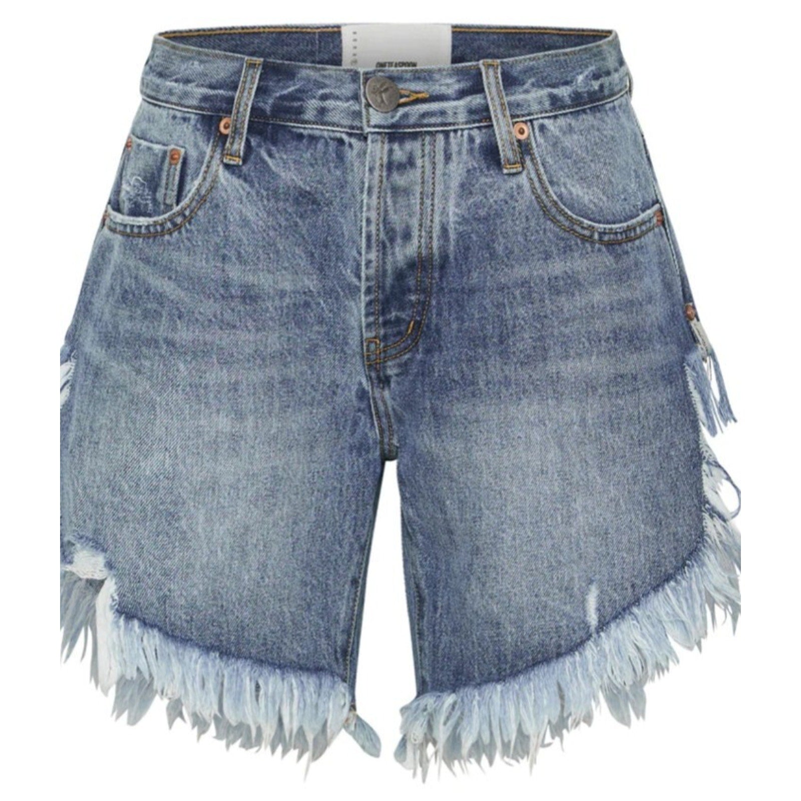 New Free People One Teaspoon $120 Hollywood Frankies Long Length Denim Shorts 24