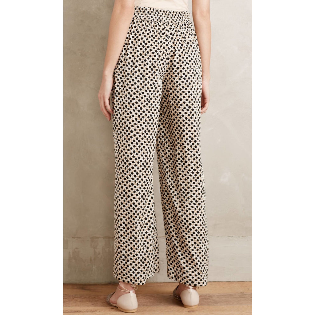 New Anthropologie Ranna Gill Natural Dotty Wide-Leg Pants $118 Size 6