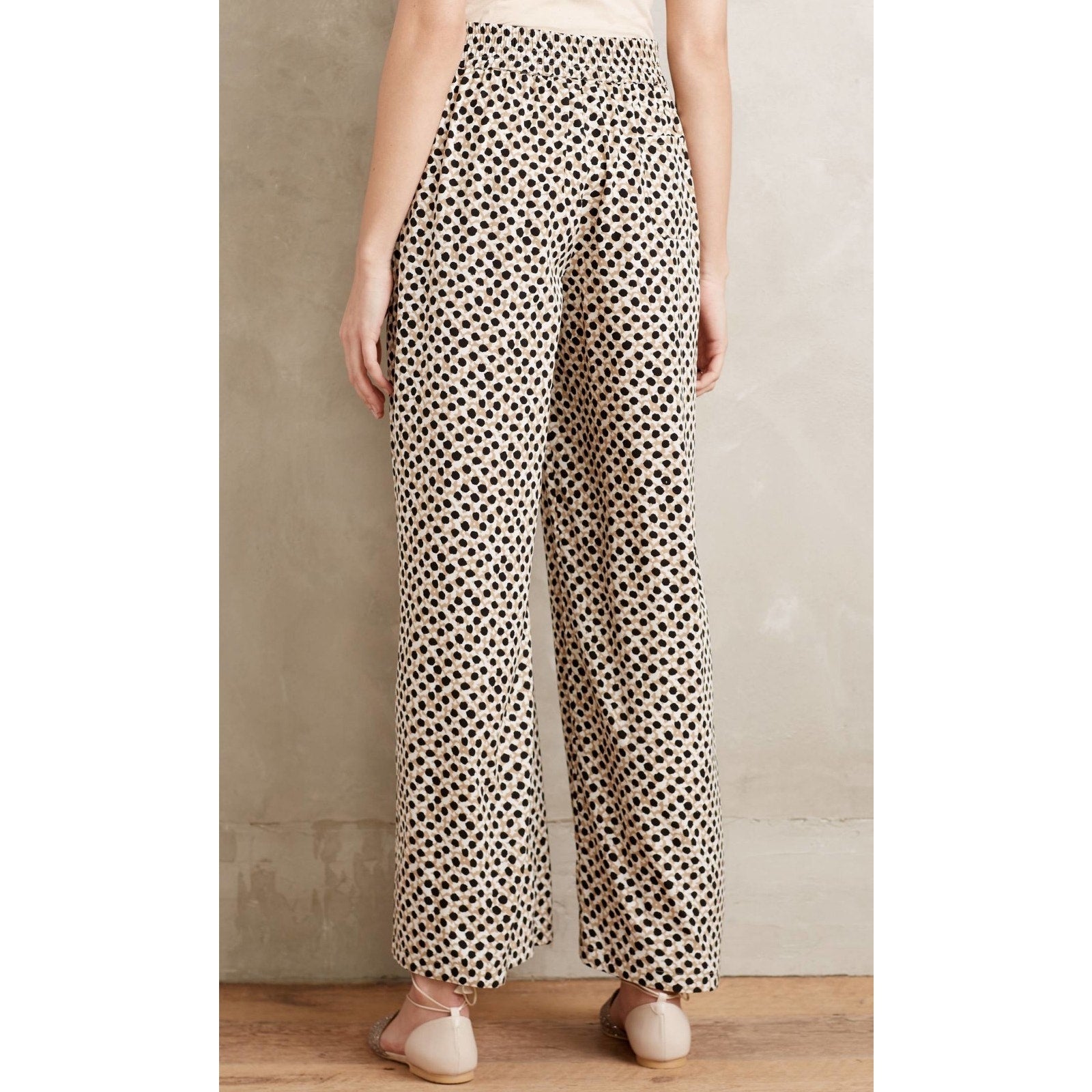 New Anthropologie Ranna Gill Natural Dotty Wide-Leg Pants $118 Size 6