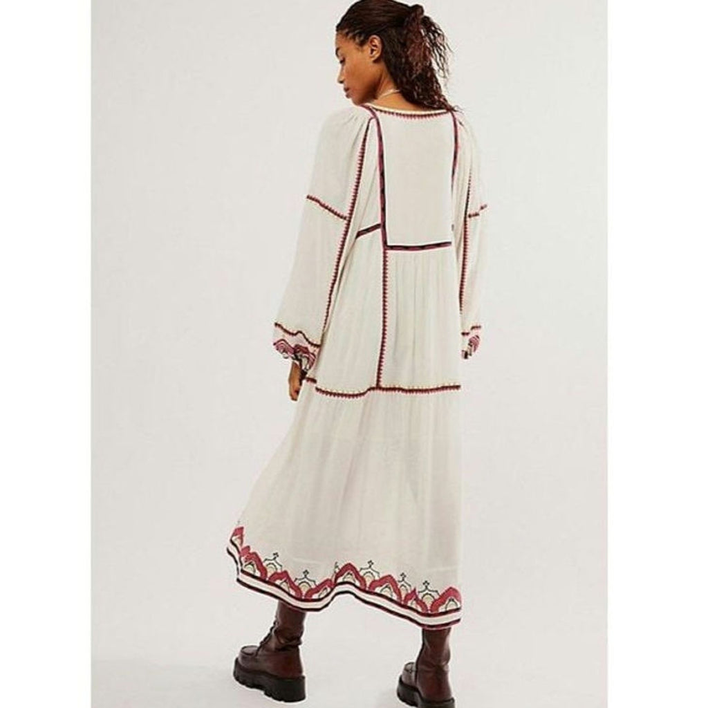 New FREE PEOPLE Sweet Escape Midi Dress $198 SMALL Ivory Boho Embroidered