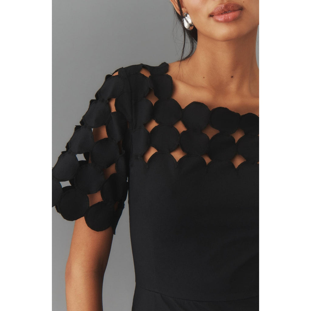 New By Anthropologie Cutwork Mini Shift Dress $178 SIZE 14 Black