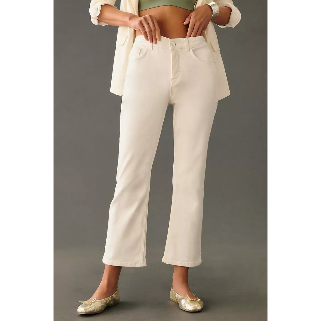 New ANTHROPOLOGIE The Yaya Mid-Rise Crop Flare Jeans by Pilcro $148 WHITE 23T