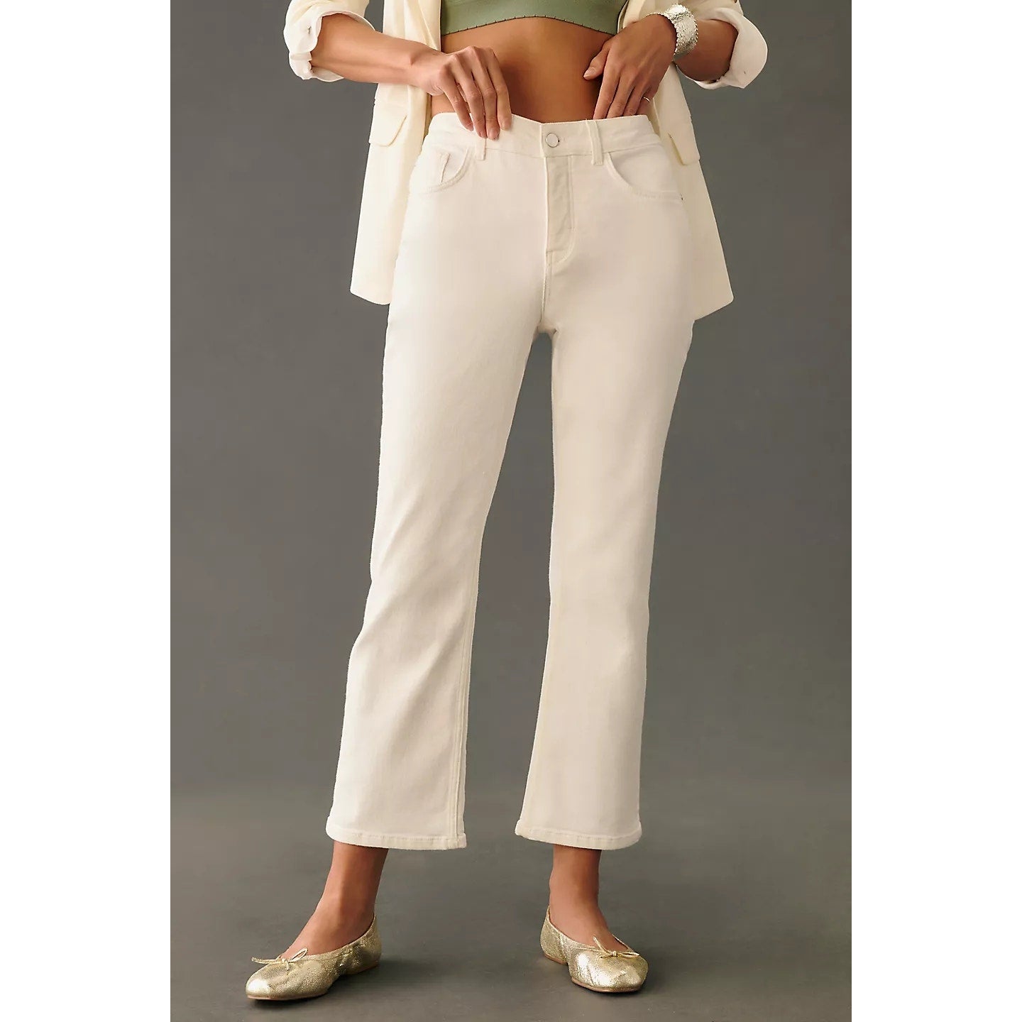 New ANTHROPOLOGIE The Yaya Mid-Rise Crop Flare Jeans by Pilcro $148 WHITE 23T