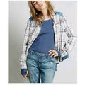 Free People Roadtrip Getaway Flannel Button Shirt $128 MEDIUM Swan BLUE