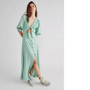 Nwt Free People String Of Hearts Cutout Maxi Dress $168 Large Dress Green Boho