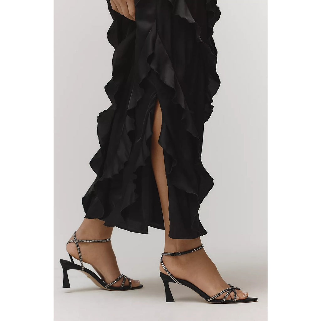 Anthropologie By Anthropologie Bias-Cut Ruffled Midi Dress $198 XS Black