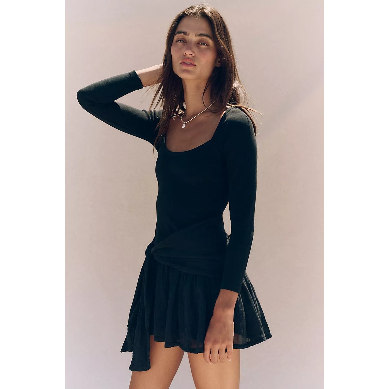 Free People FREE-EST Lexi Drop-Waist Mini Dress LARGE Black Free People