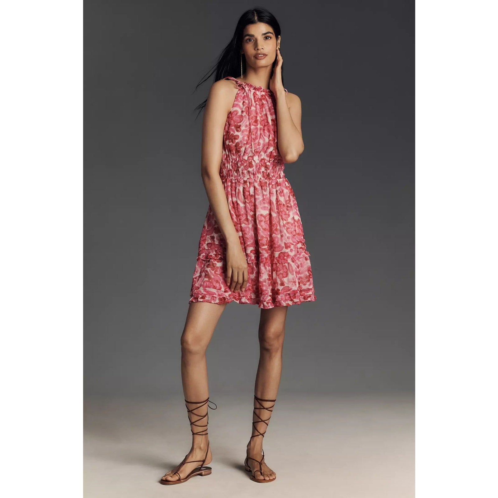 Anthropologie The Somerset Halter Mini Dress Plus 1X Pink Floral Boho Anthropologie
