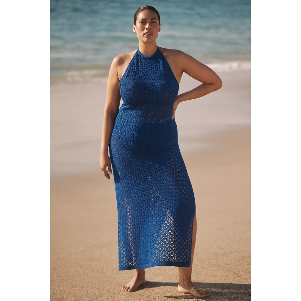 Anthropologie Sunday in Brooklyn Halter Crochet Cover-Up Midi Dress 2X Blue