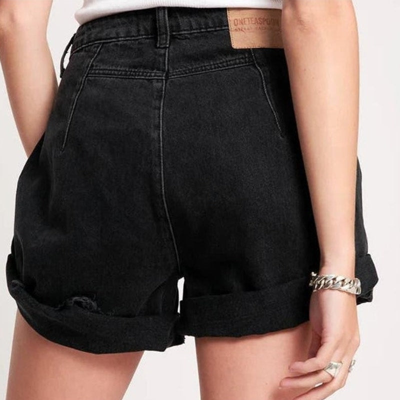 New FREE PEOPLE One Teaspoon Streetwalkers High-Waist Shorts $130 SIZE 24 Black