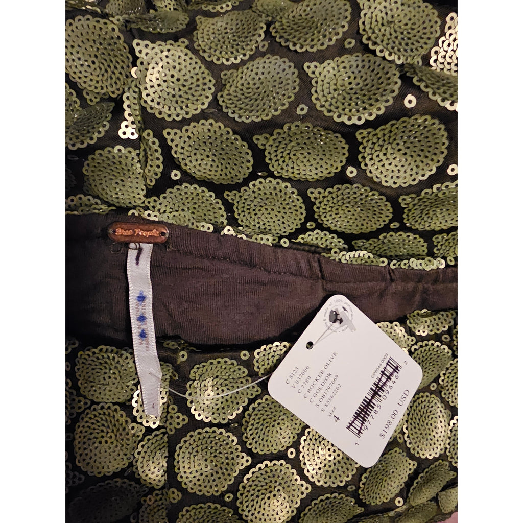New FREE PEOPLE Wilder Days Sequin Flare Pants  $198 SIZE 4 Gold/Olive