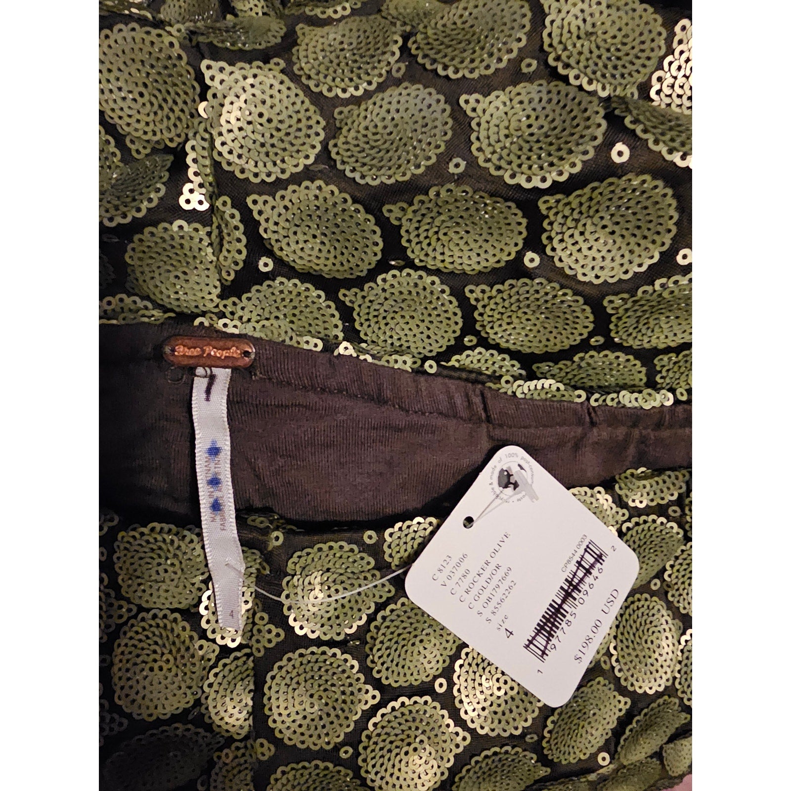 New FREE PEOPLE Wilder Days Sequin Flare Pants  $198 SIZE 4 Gold/Olive
