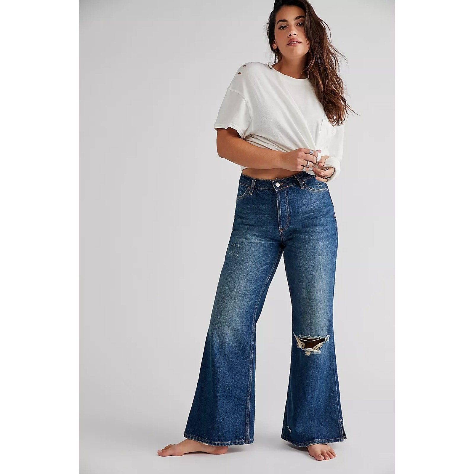 New Free People WTF CRVY Misfit Flare Jeans $128 SIZE 28