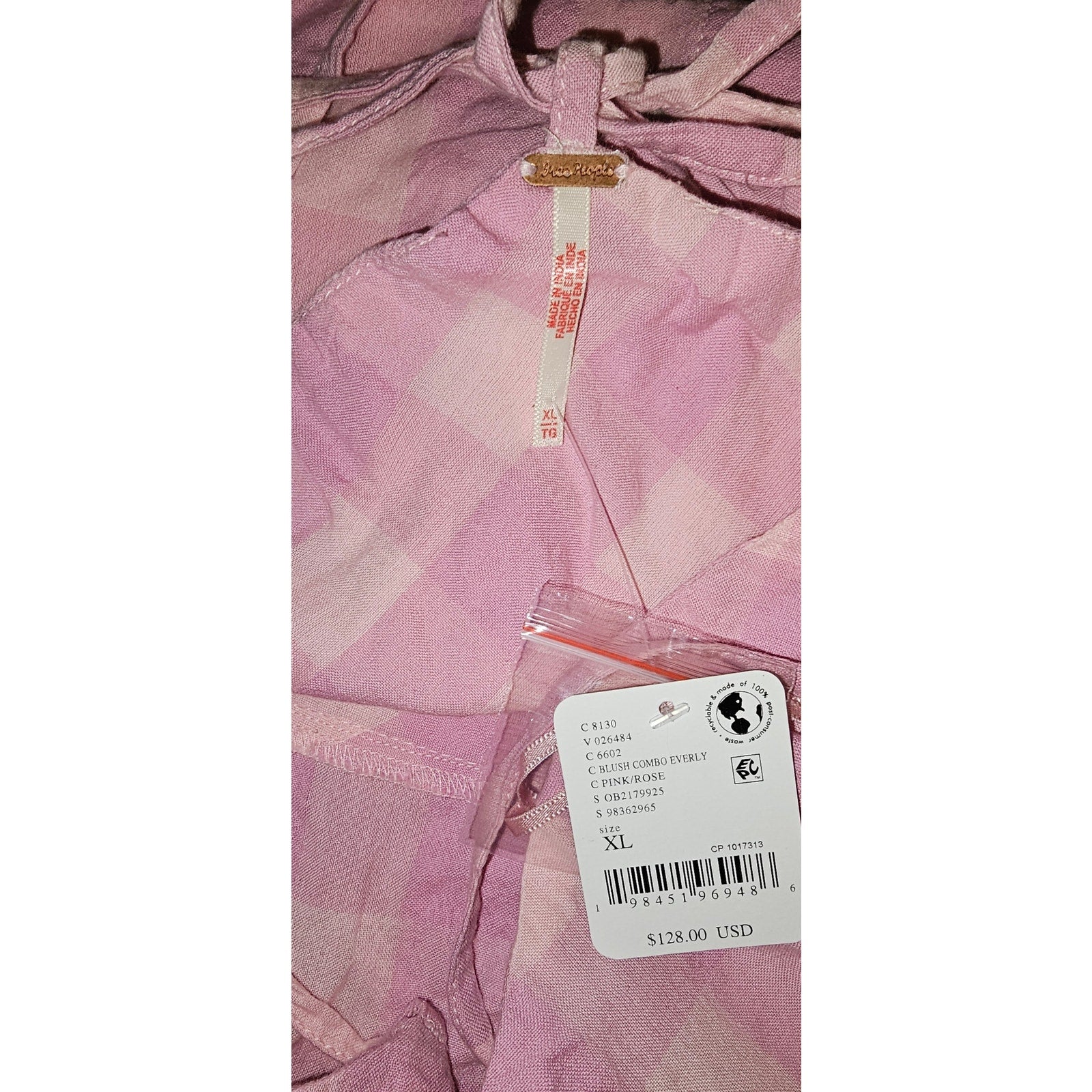 FREE PEOPLE Via Midi Dress X-LARGE Blush Combo/Pink FRONT TIE Free People