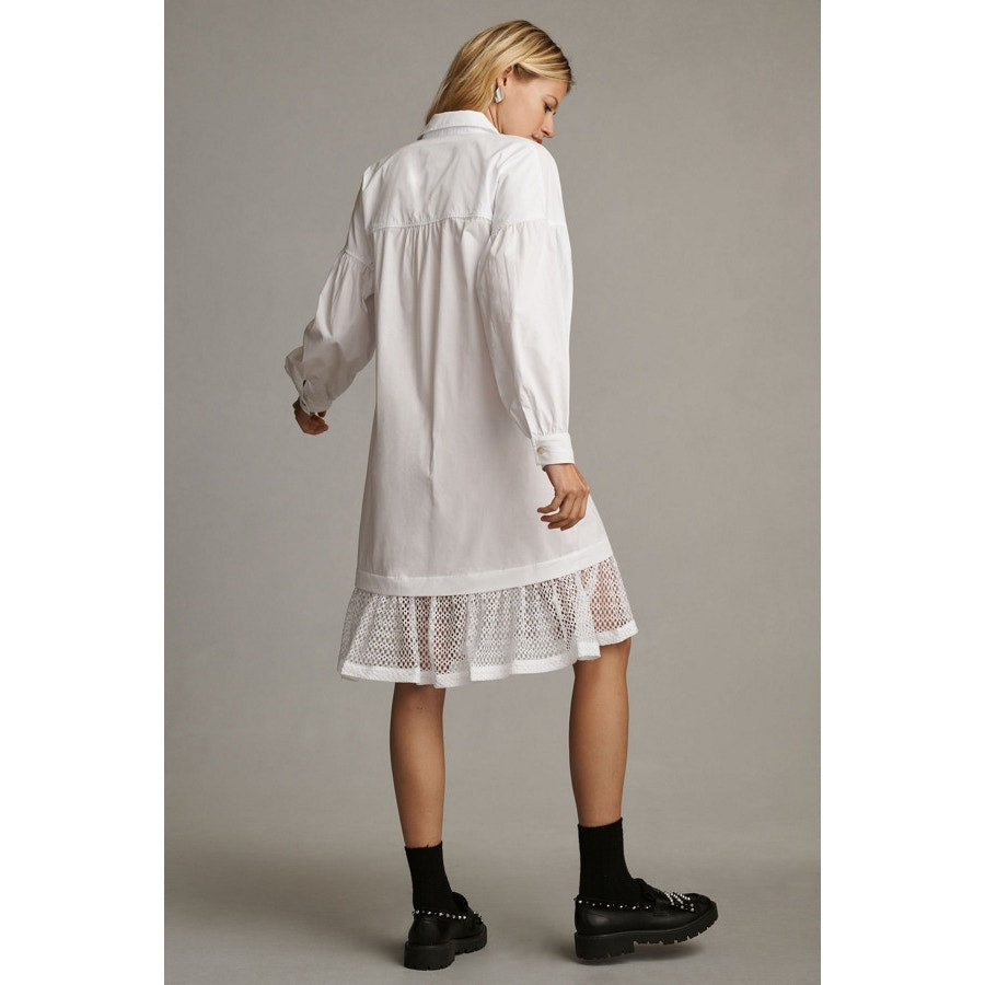 Anthropologie Maeve Lace-Hem Shirt Dress $160 SMALL White