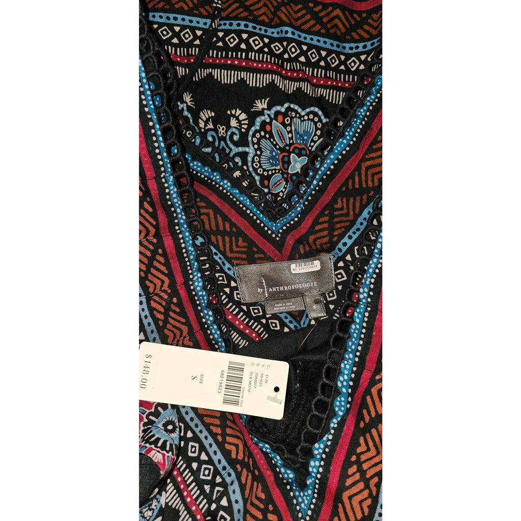 Anthropologie V-Neck Plunge Tunic Mini Dress $148 SMALL Animal Geo Black