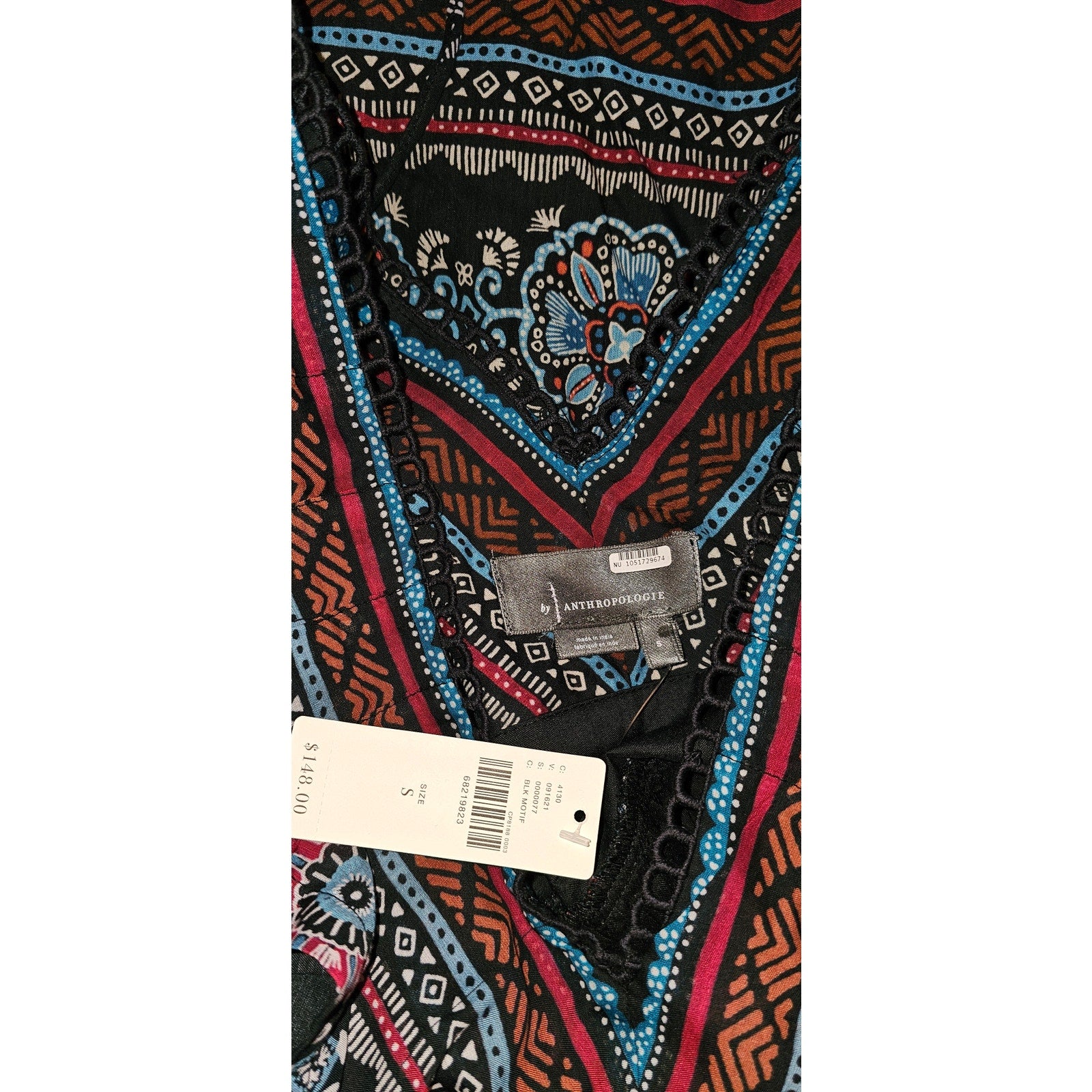 Anthropologie V-Neck Plunge Tunic Mini Dress $148 SMALL Animal Geo Black