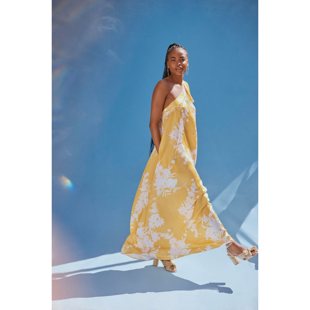 New Anthropologie BHLDN Free People Lanna Dress ONE SHOULDER $300 MEDIUM Yellow