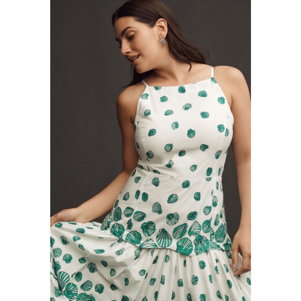 Anthropologie Maeve Halter Tiered Maxi Dress $188 X-LARGE White Green