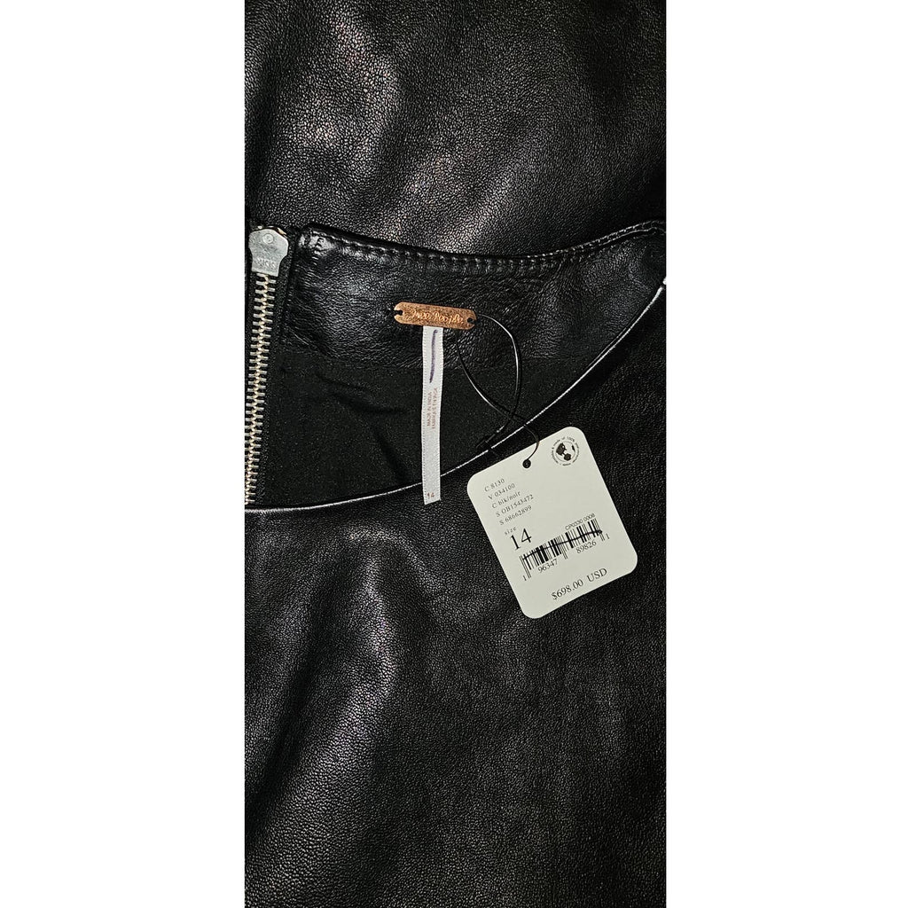 New FREE PEOPLE City Slicker Leather Mini Dress $698 SIZE 10 Black