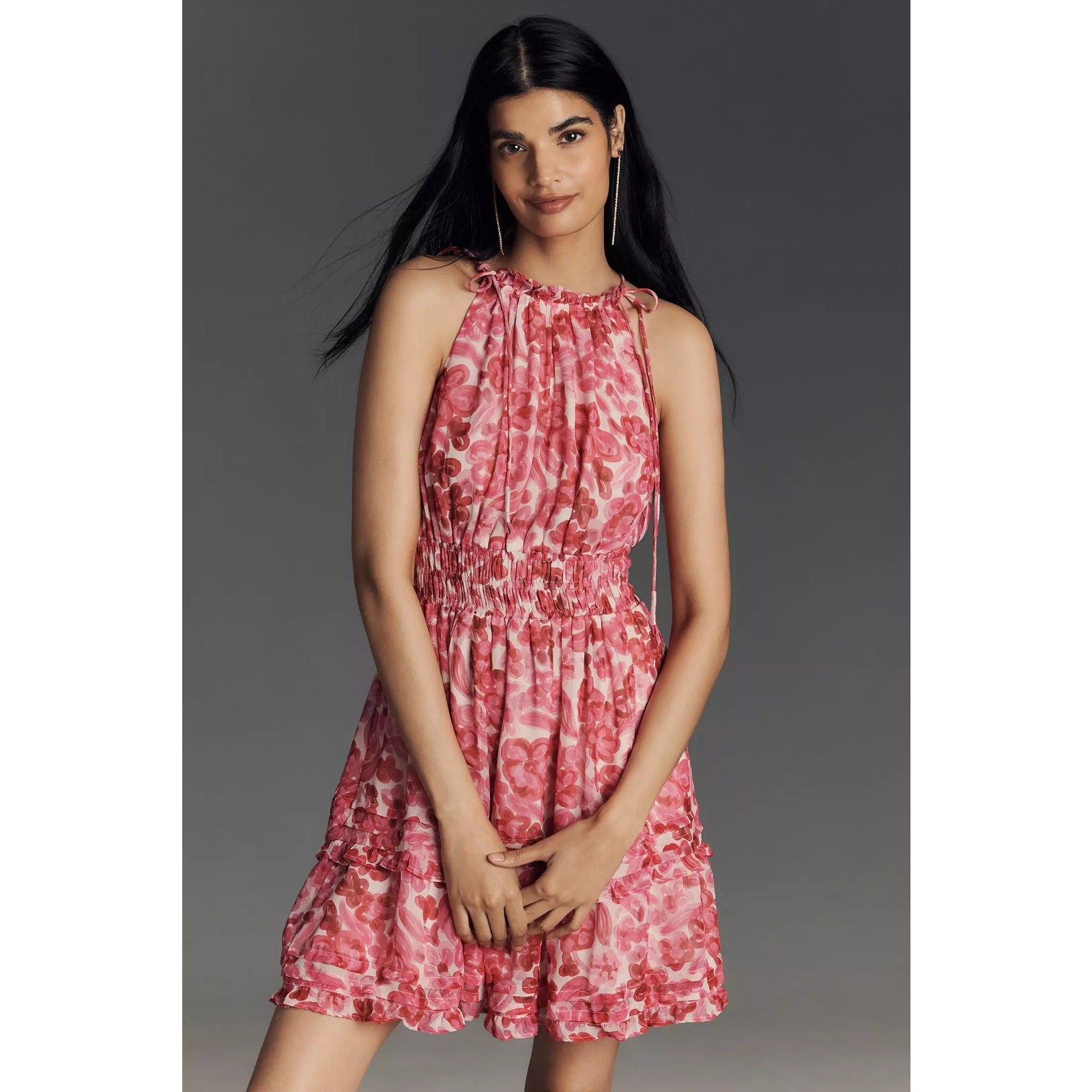 Anthropologie The Somerset Halter Mini Dress Large Pink Floral Boho Anthropologie