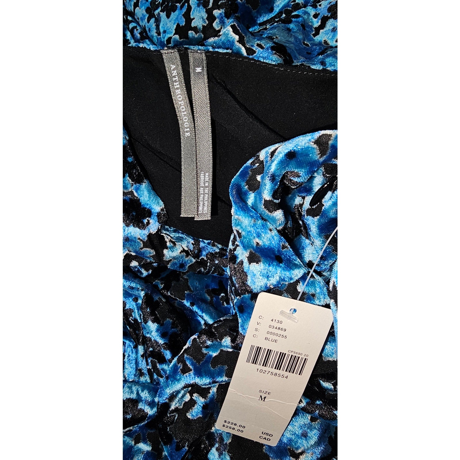 Anthropologie The Katerina Button-Front Dress Velvet Edition Sz M Blue Anthropologie