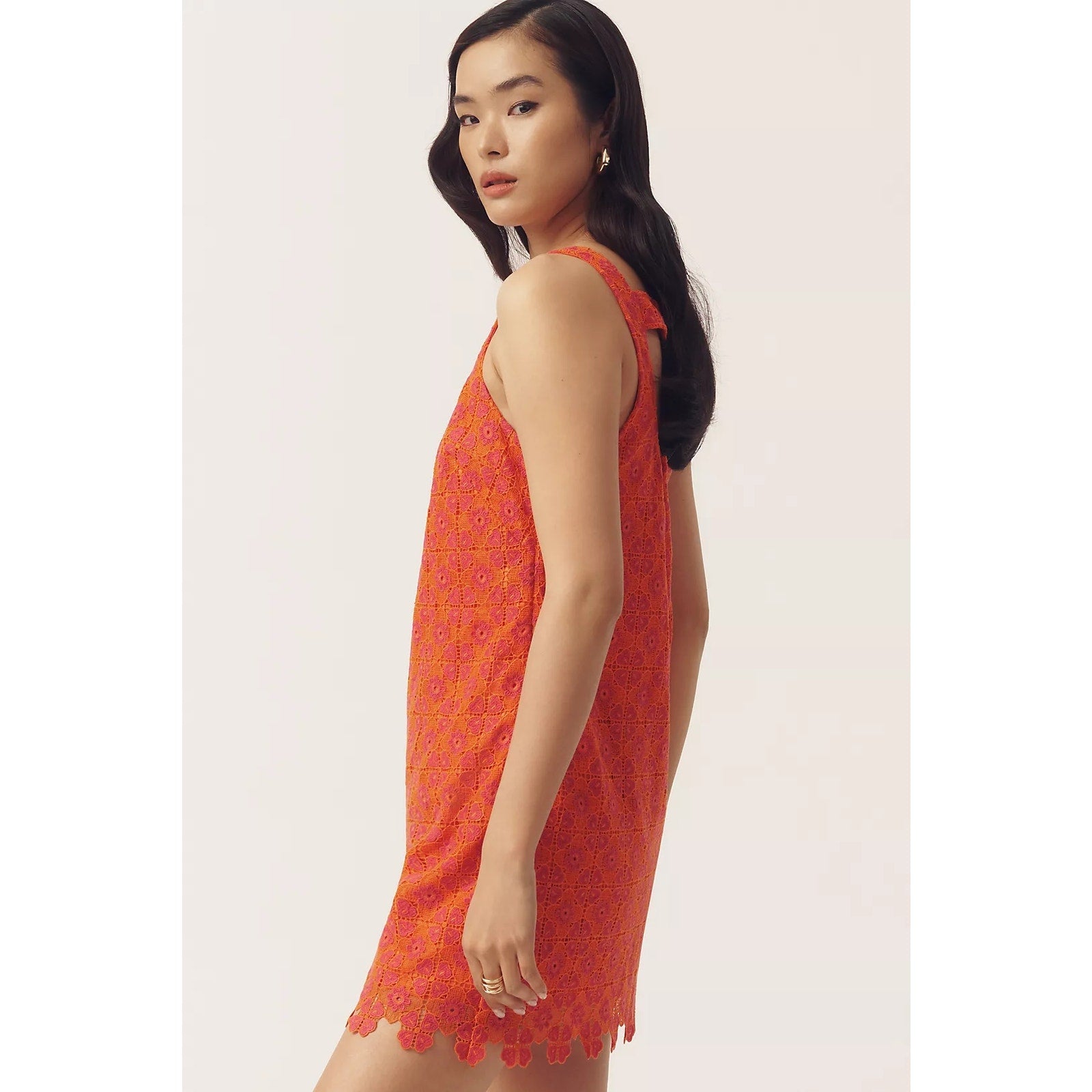 Anthropologie Maeve Square-Neck Mini Shift Dress LARGE Pink & Orange Anthropologie
