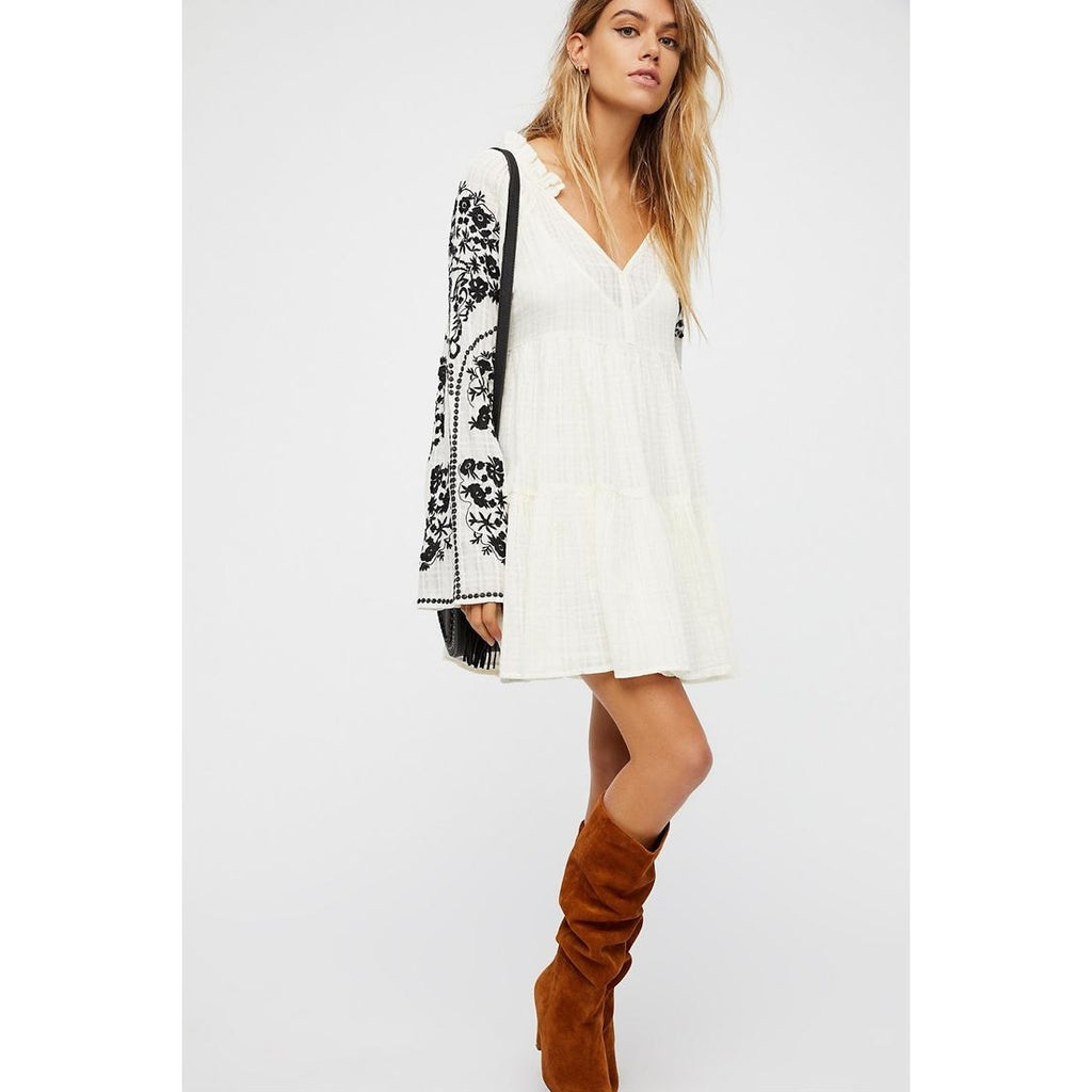 Free People Emerald City Embroidered Mini Dress