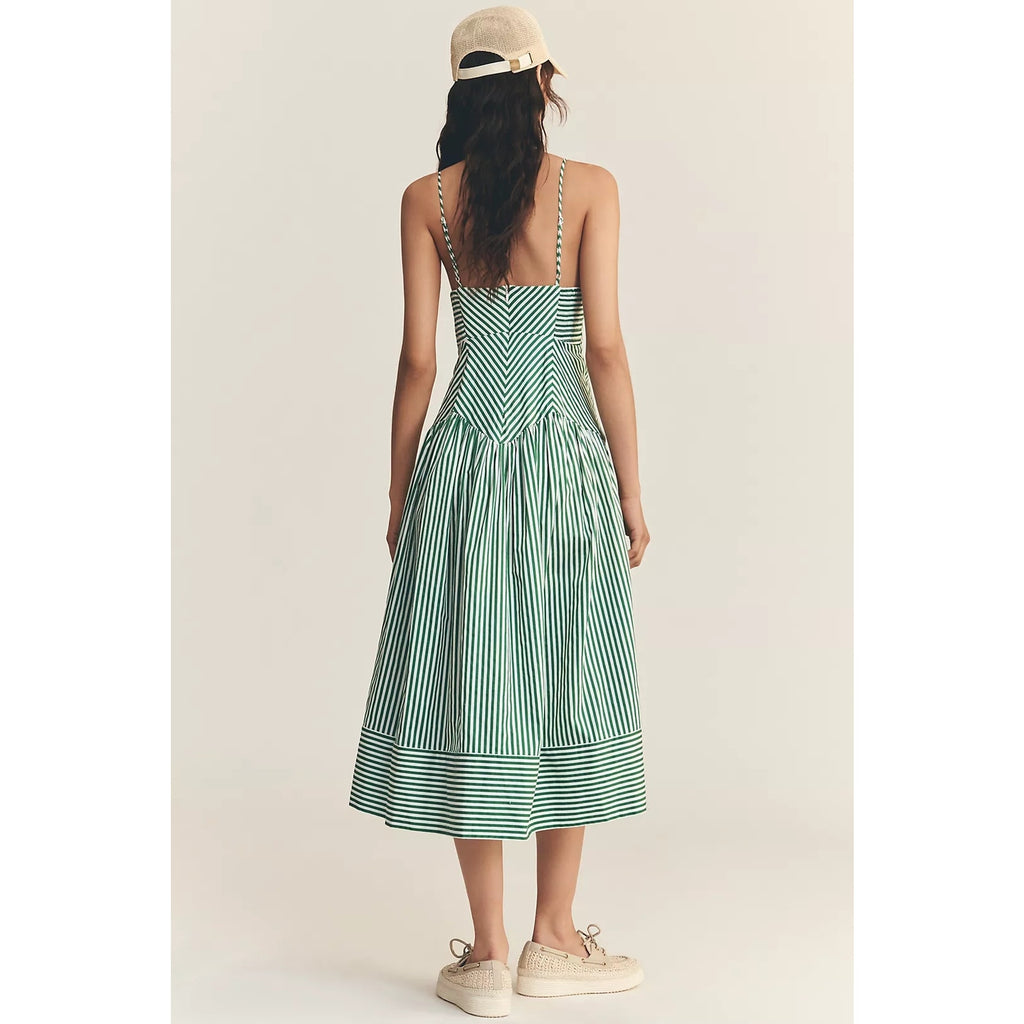 Anthropologie Stripe Cotton Sleeveless V-Neck Drop-Waist Midi Dress