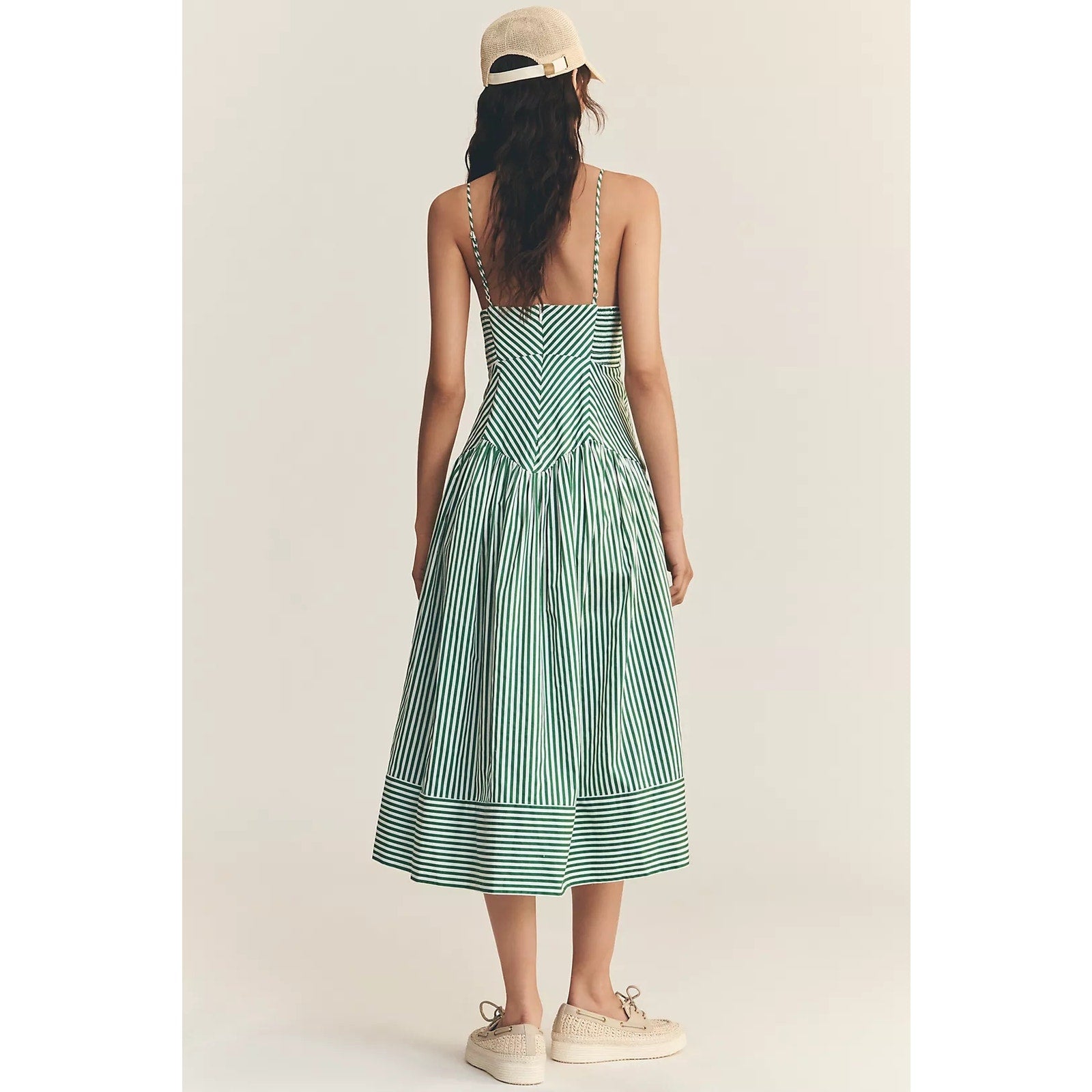 Anthropologie Stripe Cotton Sleeveless V-Neck Drop-Waist Midi Dress