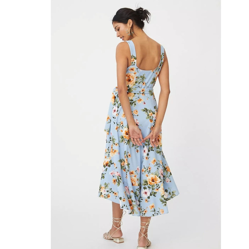Anthropologie Hutch Eden Wrap Dress $198 XXSP Blue Floral Midi High Low Hem