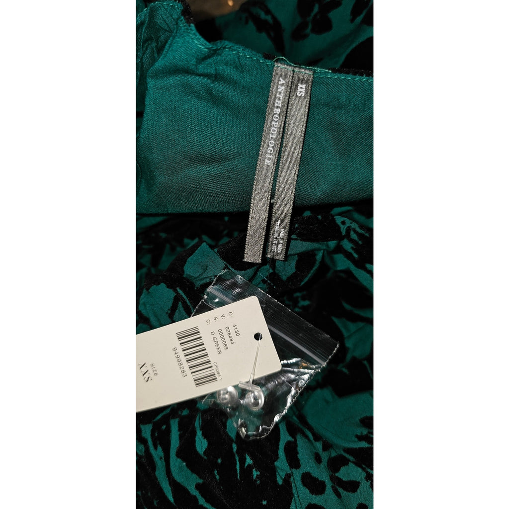 Anthropologie The Katerina Button-Front Dress $198 XXS 00 Dark Green Floral