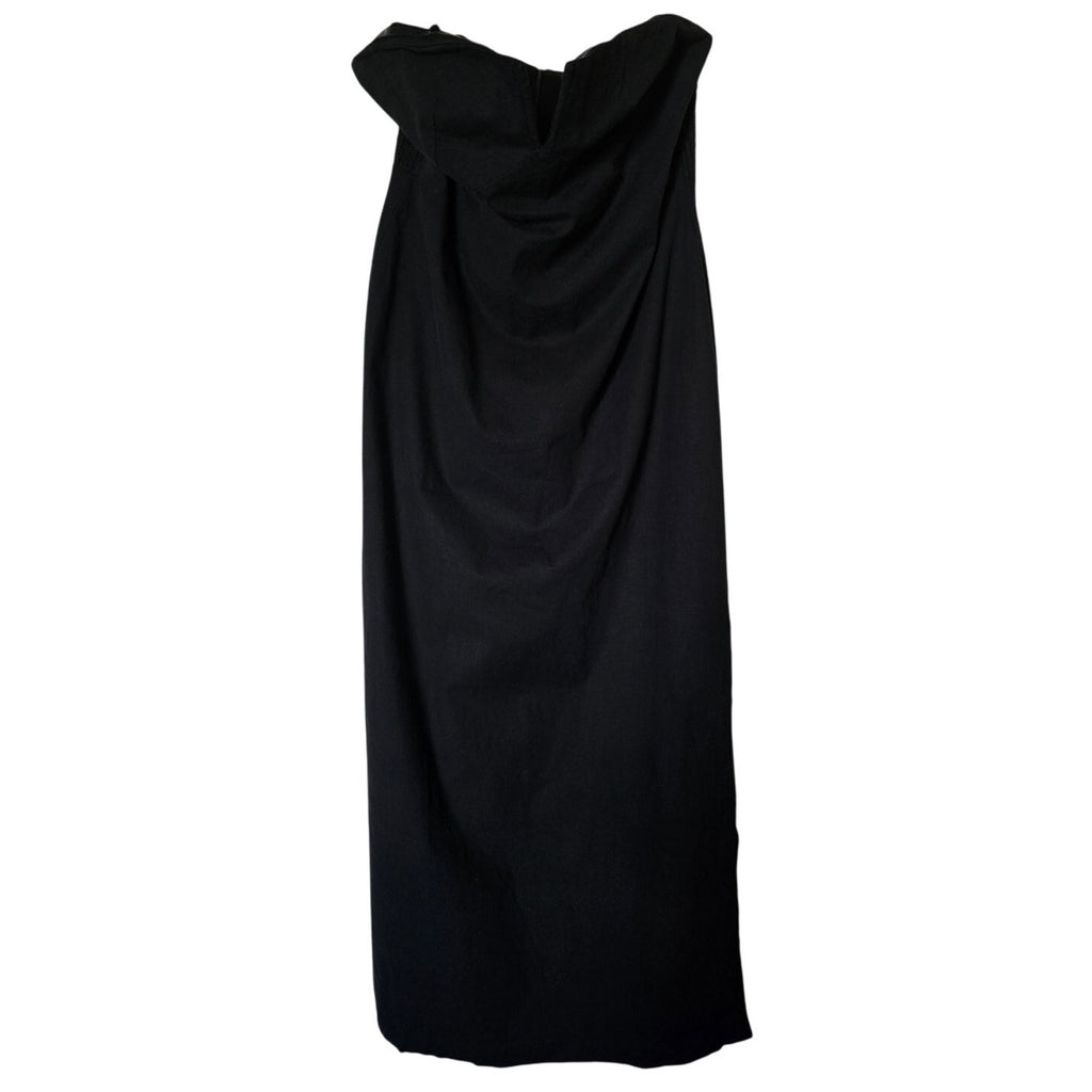 Anthropologie Strapless Linen Plunge-Neck Midi Dress Size 16 Black Anthropologie